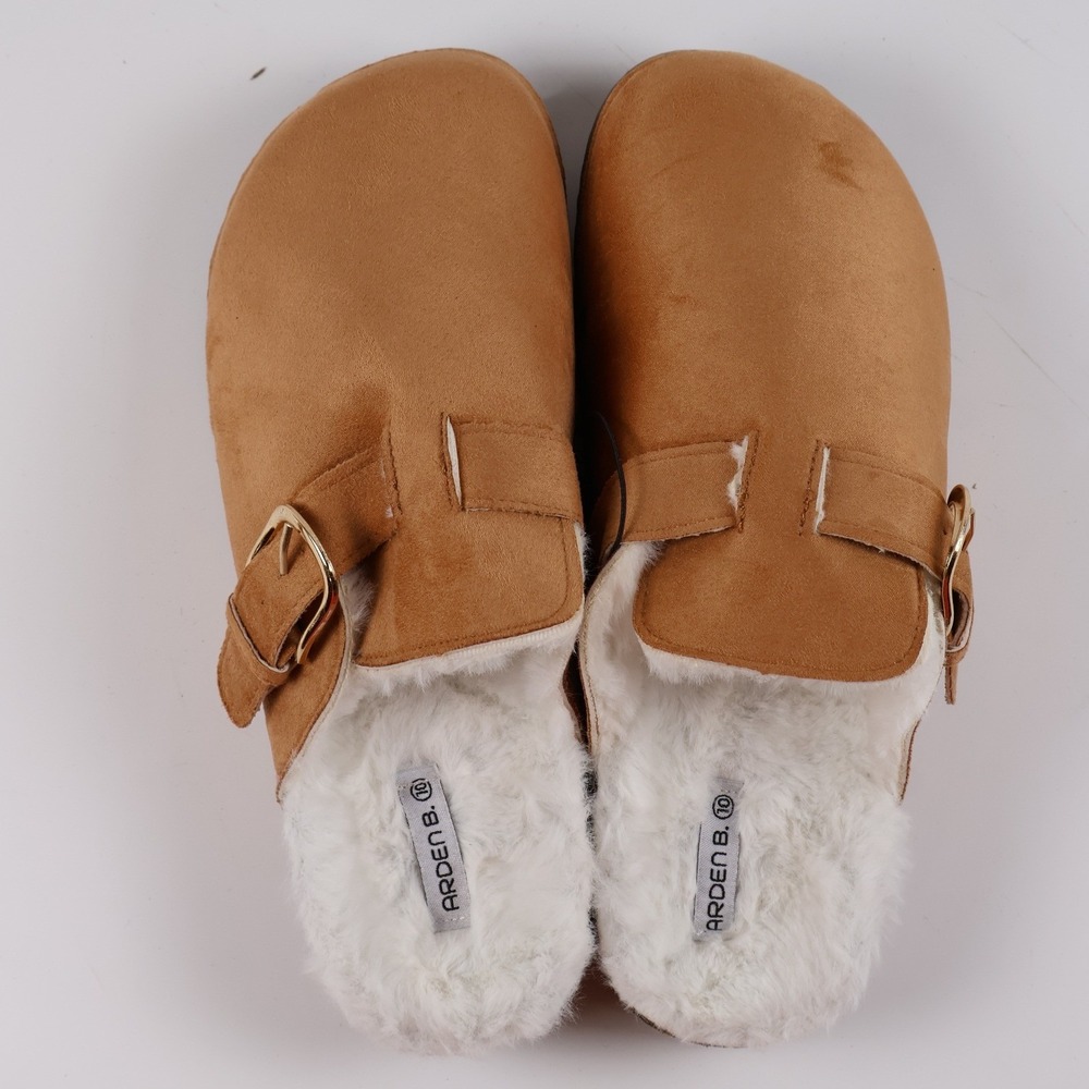 Arden B Faux Fur Lined Clog Mules Tan Solid 10 NEW